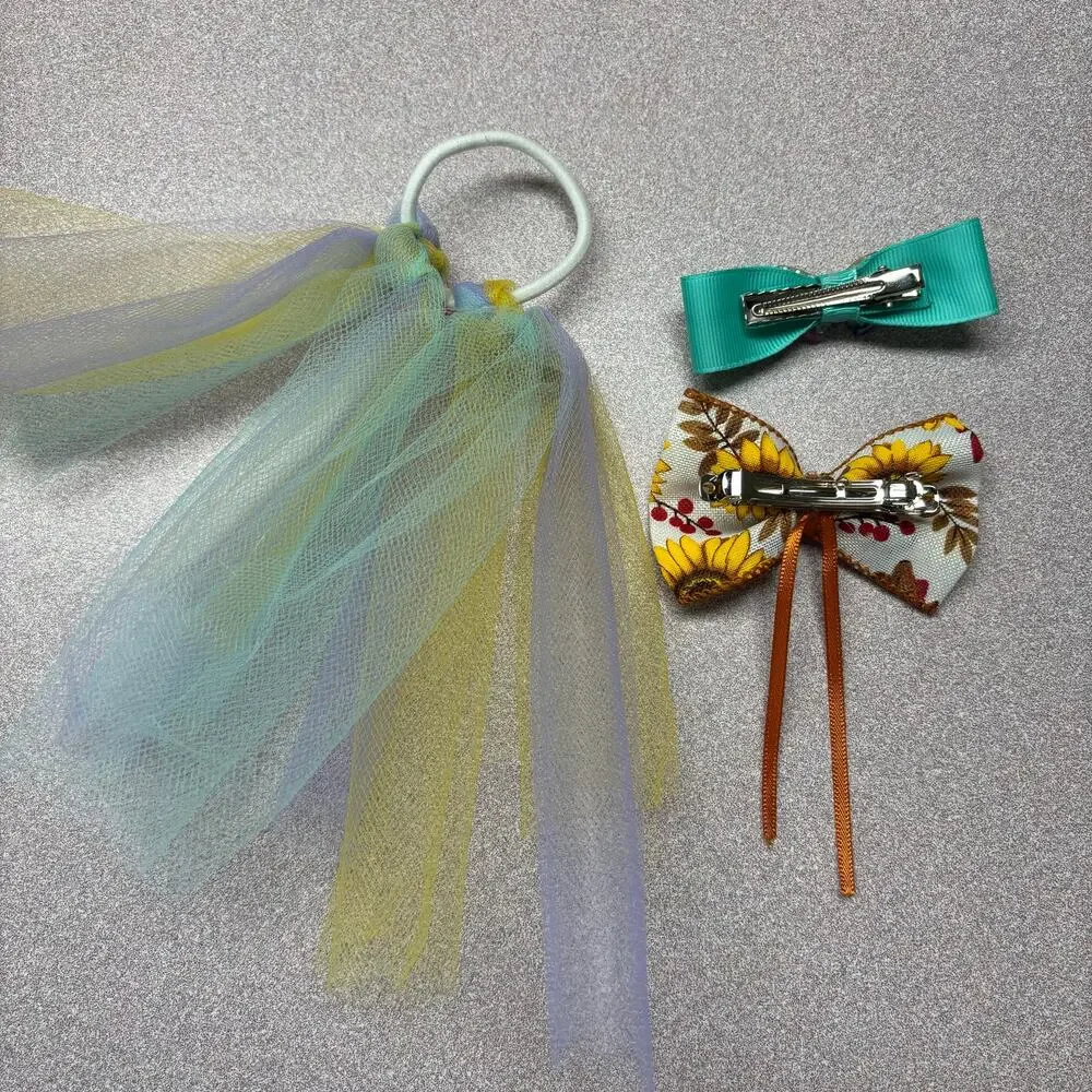 Handmade Hair Accessory Set Sunflower Butterfly Tulle 3 Piece
